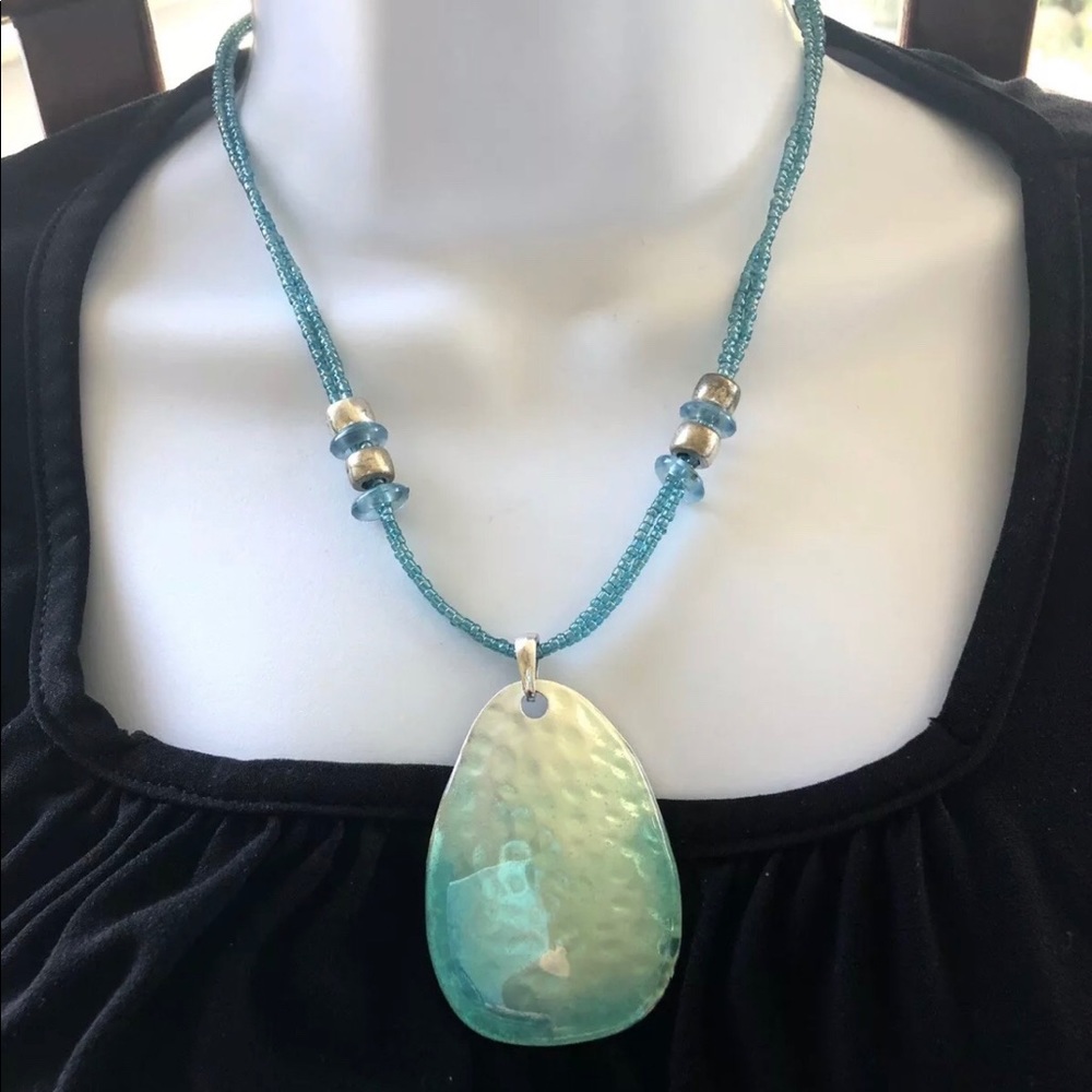 Boho Hammered Big Turquoise Color Necklace